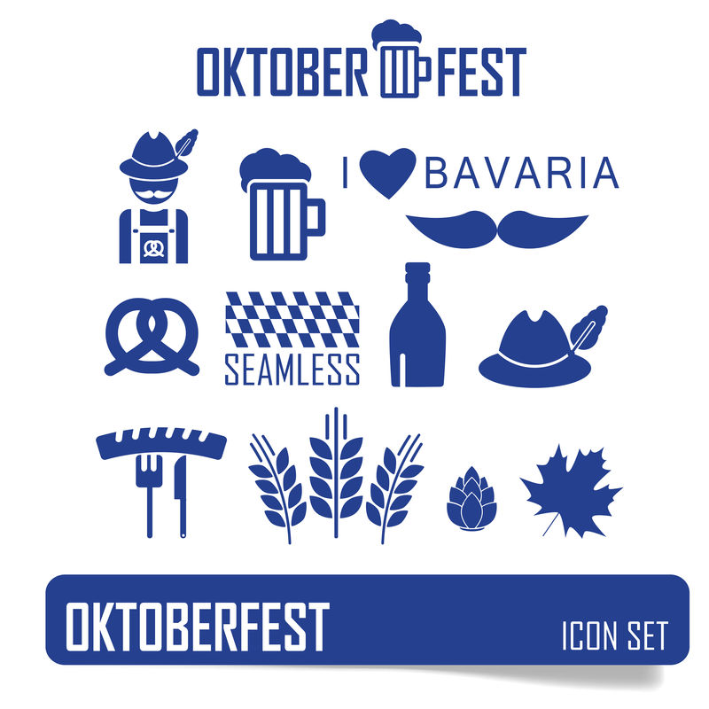 十月最佳图标集。德国节日食品和啤酒符号。血管内皮细胞