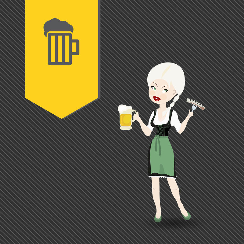 性感的金发女孩，啤酒和德国香肠。十月最佳图标