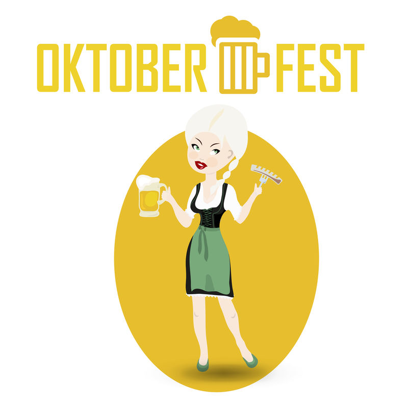 性感的金发女孩，啤酒和德国香肠。十月最佳图标