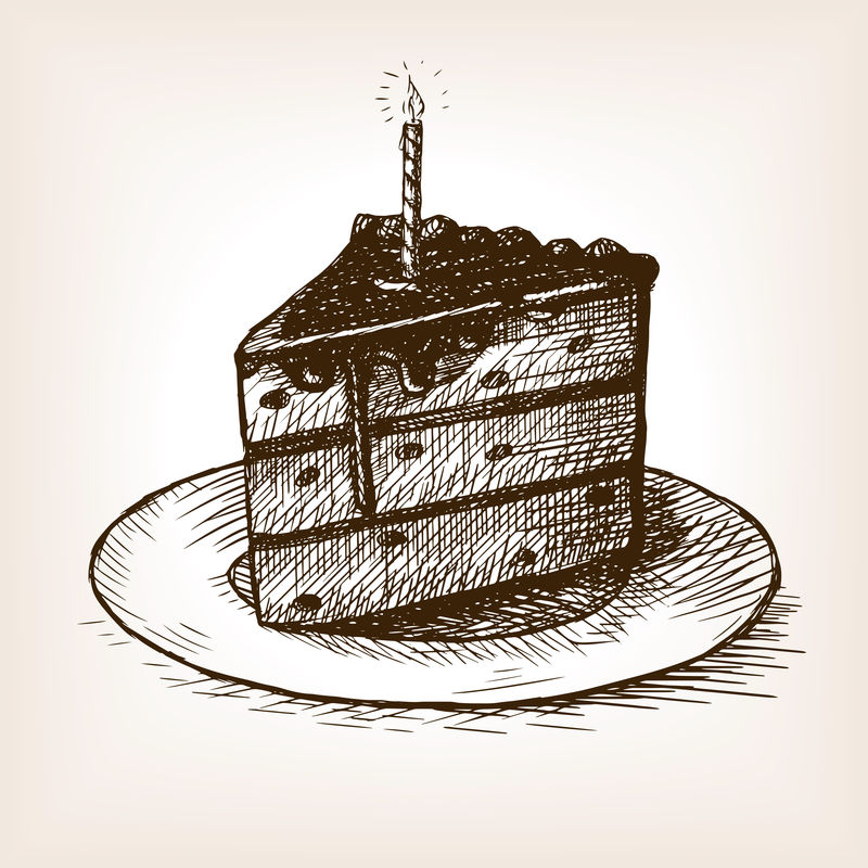 蛋糕和蜡烛的手绘草图矢量