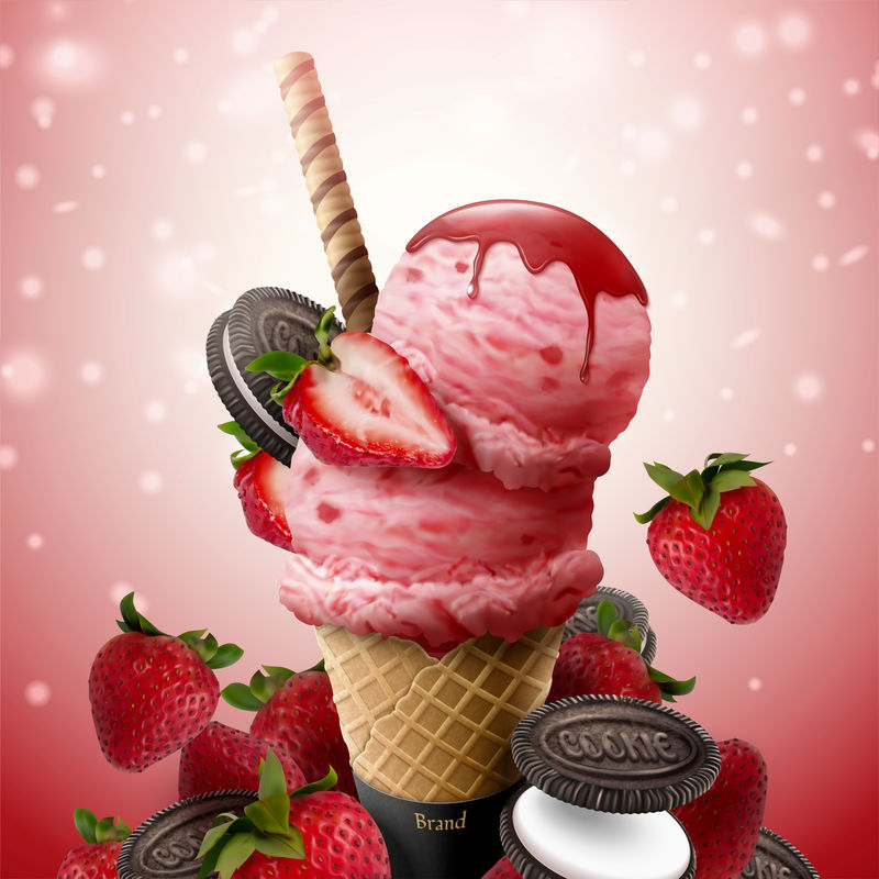 草莓冰淇淋锥形广告