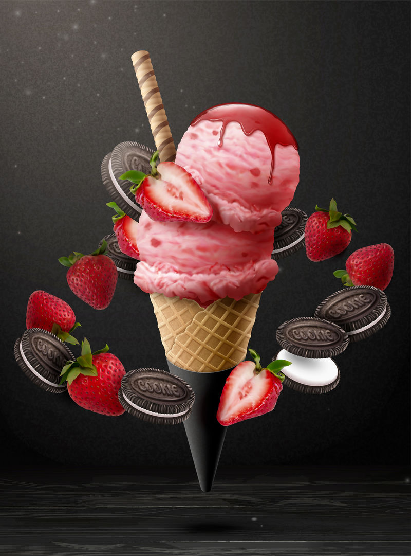 草莓冰淇淋锥形广告