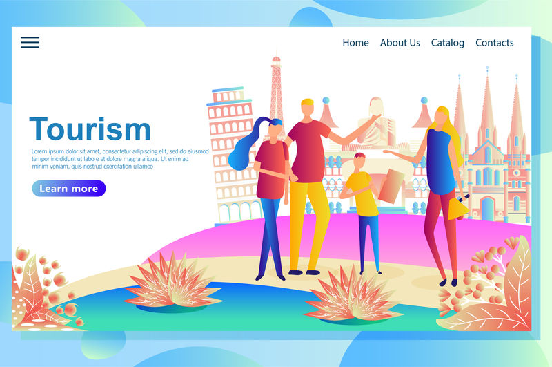 网页设计模板，用于访问不同国家的旅行者，搜索感兴趣的地方。