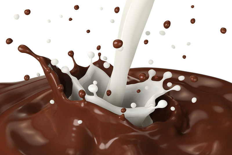 巧克力与牛奶飞溅-隔离在白色背景