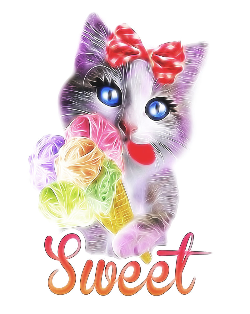 T恤图案/可爱的猫图案/猫海报/纺织品的猫图案/公主猫图案/可爱的可爱的猫/斑纹猫