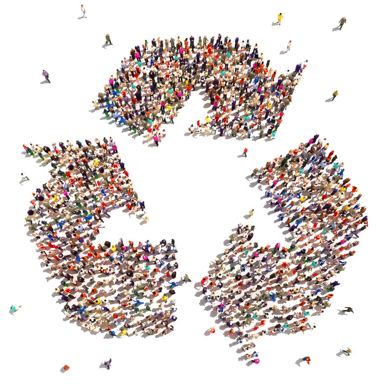 回收的人-支持环境变化的再循环符号的一大群人