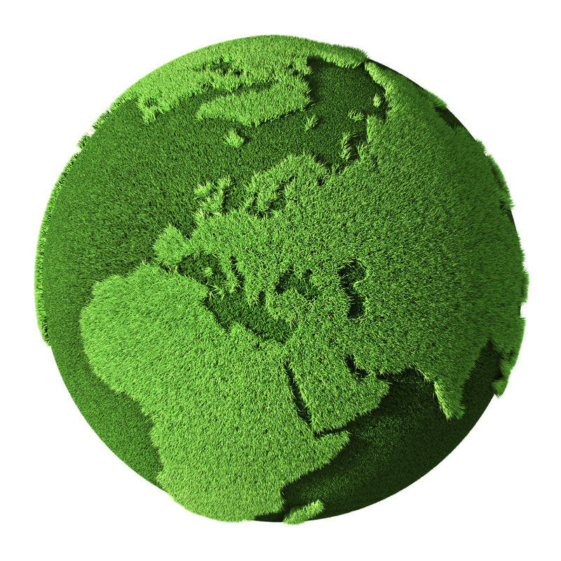 草地地球仪-欧洲-白色背景-三维渲染