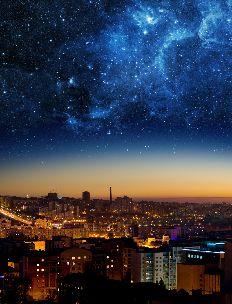 夜空中星罗棋布的城市景观-这张图片的元素由美国宇航局提供