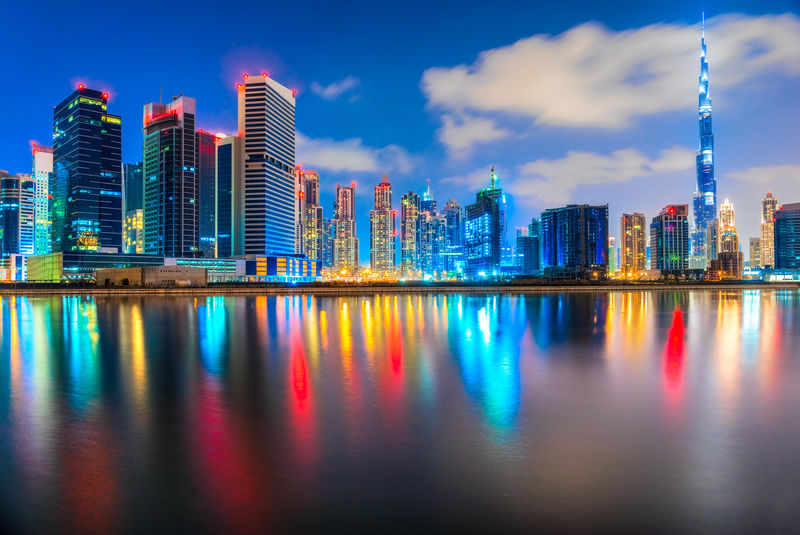 黄昏时分-迪拜的天际线-UAE