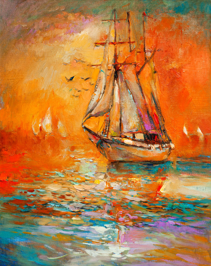 尼科洛夫油画原作《帆布帆船现代印象派》