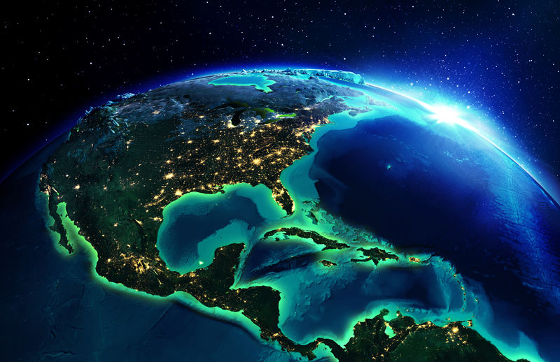 北美的陆地地区-美国之夜-美国国家航空航天局提供的这张图片的元素地图