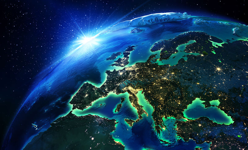 欧洲陆地区域夜晚-由美国宇航局提供的这张图片的元素地图