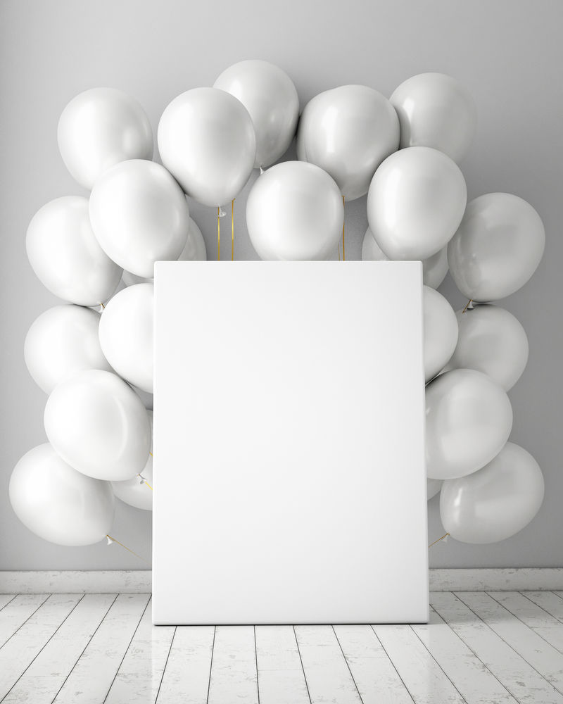 模拟背景海报白色气球-三维渲染