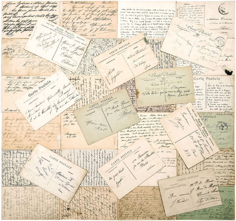 老明信片-来自CA 1900的旧手写未定义文本-复古风格的论文的背景