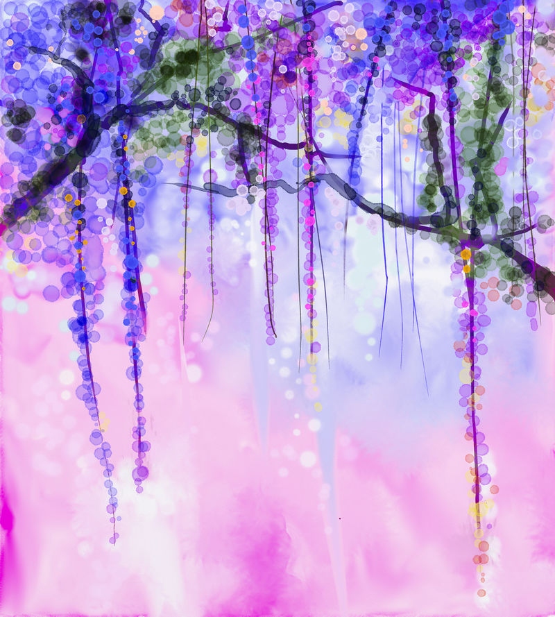 抽象花卉水彩画-紫花紫薇