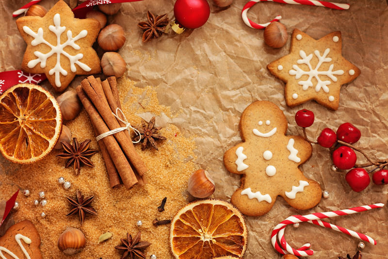 圣诞烘焙配料-圣诞姜饼曲奇、香料、坚果和水果