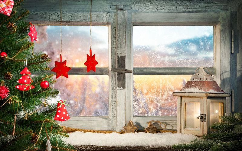 日落美景圣诞窗台装饰