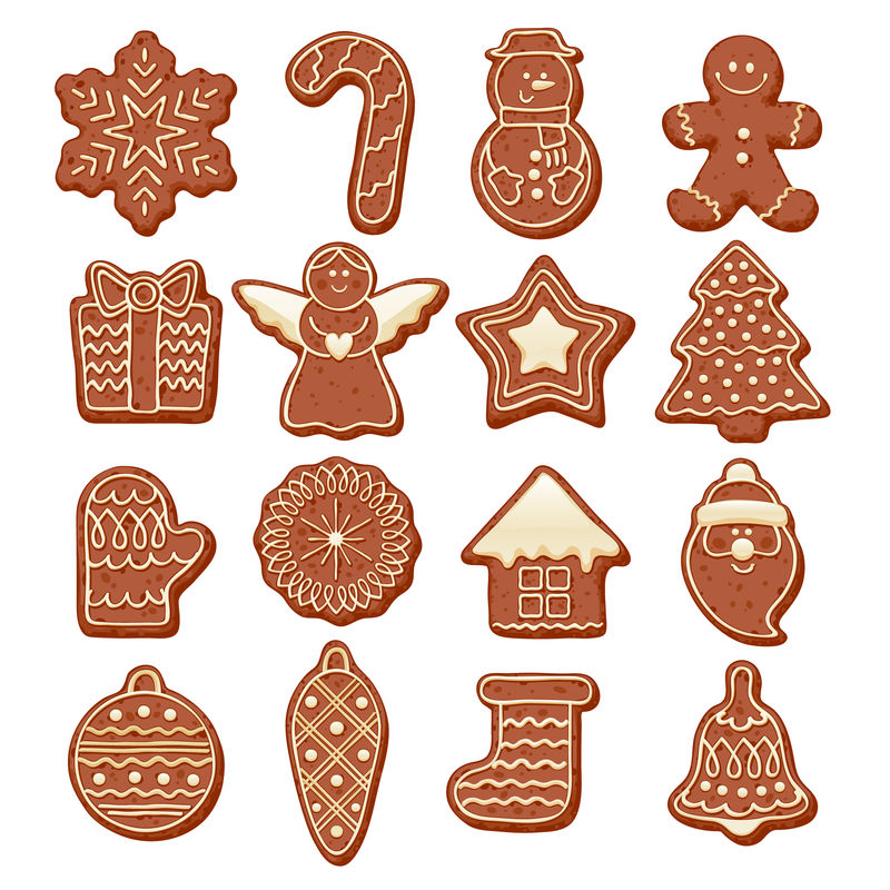 多彩美丽的圣诞饼干图标集。