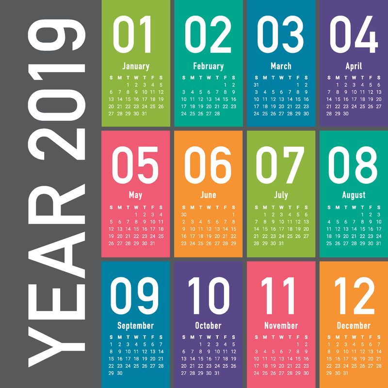 2019年日历矢量设计模板-简洁明了的设计
