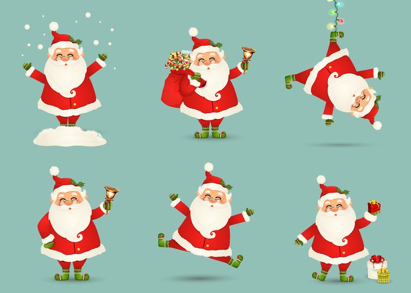 收藏可爱的圣诞老人孤立-圣诞快乐-有趣的圣诞老人条款为冬季假期-圣诞老人卡通人物新年快乐-矢量