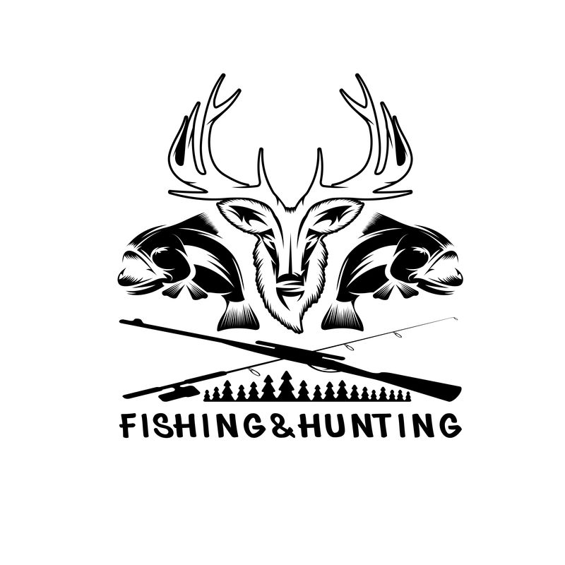 狩猎和捕鱼古董徽章矢量设计模板