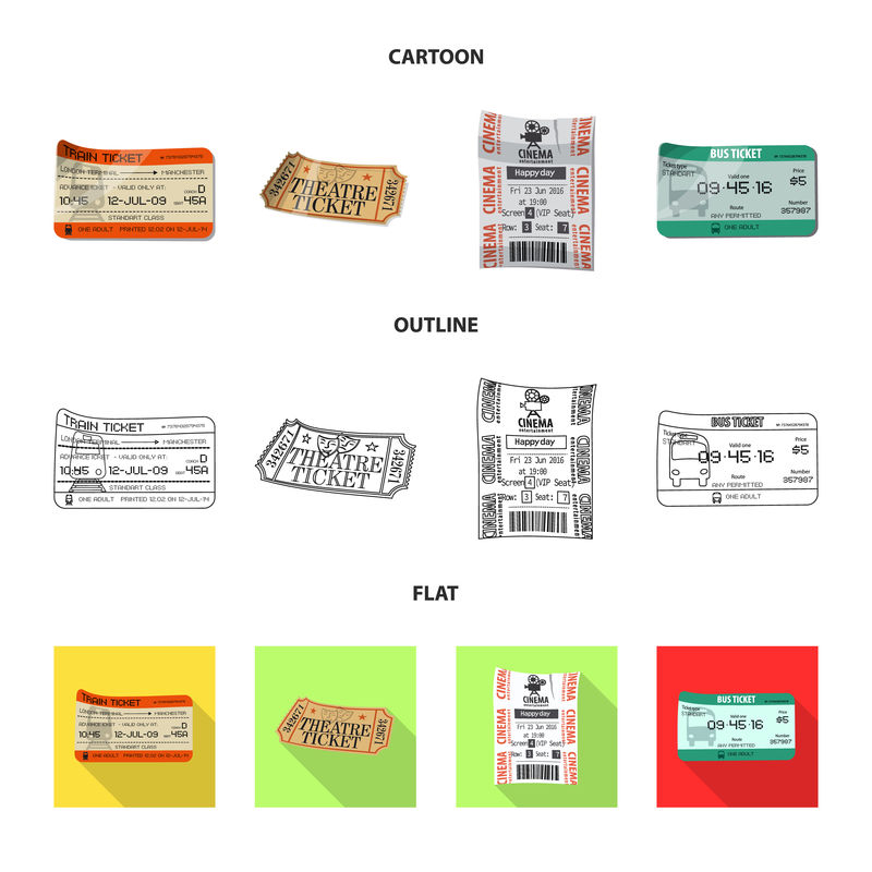 门票和入场标识的矢量设计-票据和事件库存向量图的集合