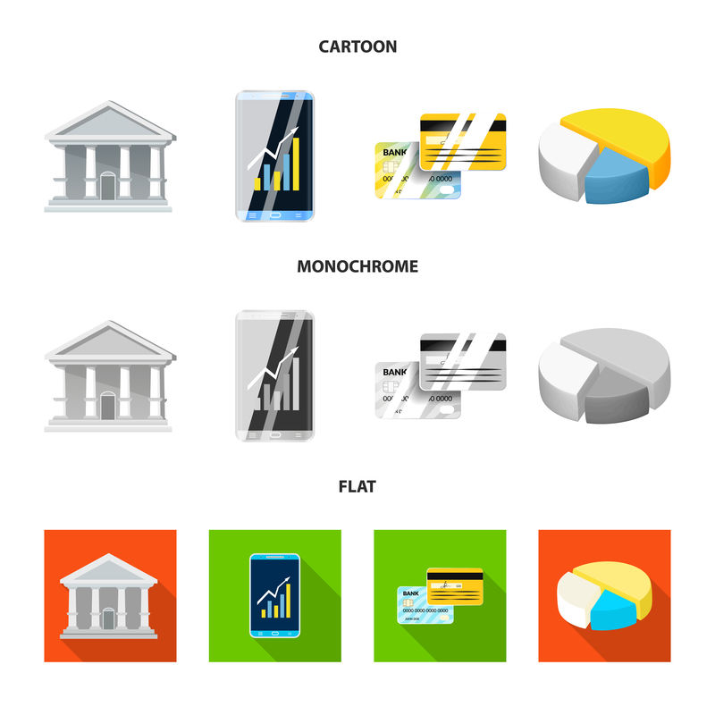 银行和货币图标的矢量图-银行和票据库存矢量图的集合