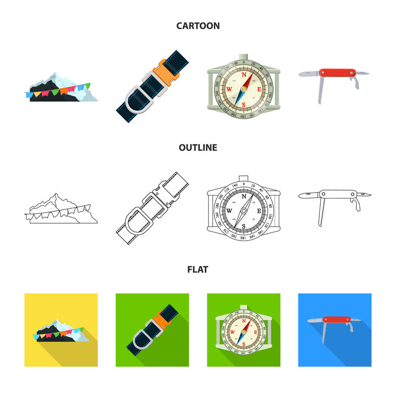 登山和山顶标志的矢量图-一套登山和营地牲畜矢量图