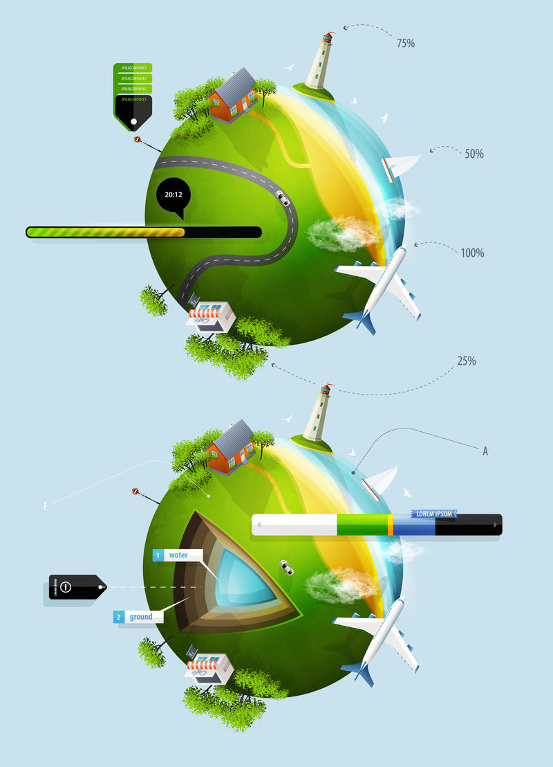 球-行星-地球信息图元素