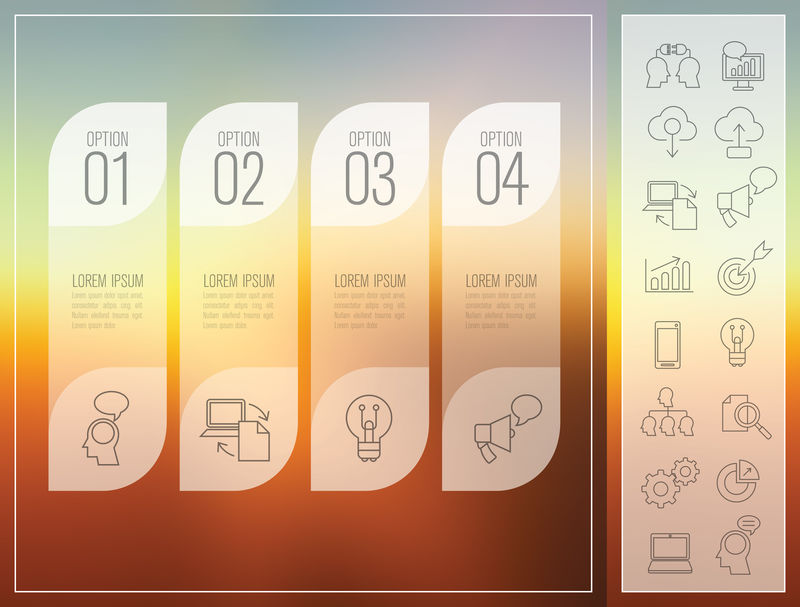 信息图形设计模板和16个营销图标-细线样式-平面设计-可用于工作流布局、图表、编号选项、Web设计