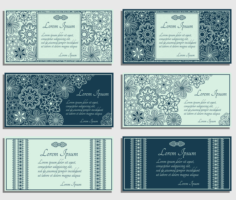 一套蓝色邀请卡-带有棕色佩斯利和花卉元素-适用于各种活动、聚会、纪念日等