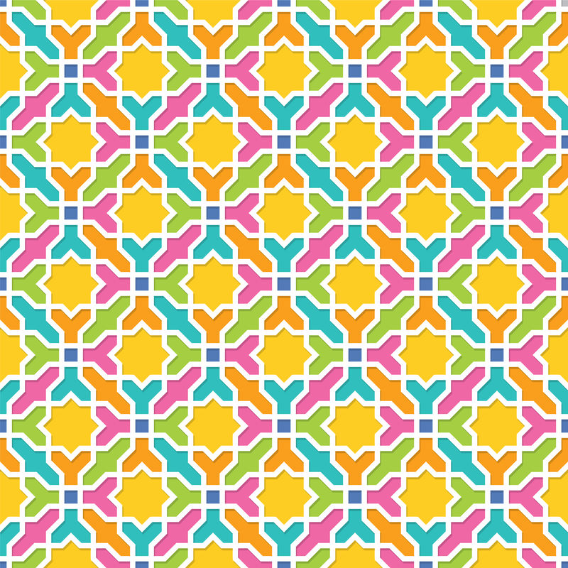 阿拉伯风格几何图案-无缝矢量背景-彩色壁纸