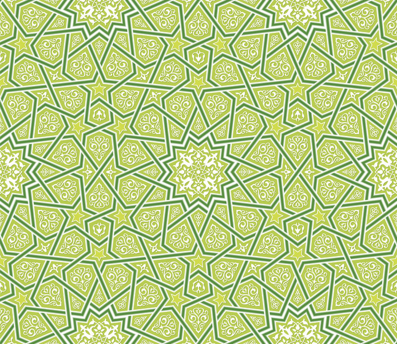 阿拉伯式星形装饰绿色背景-矢量插图