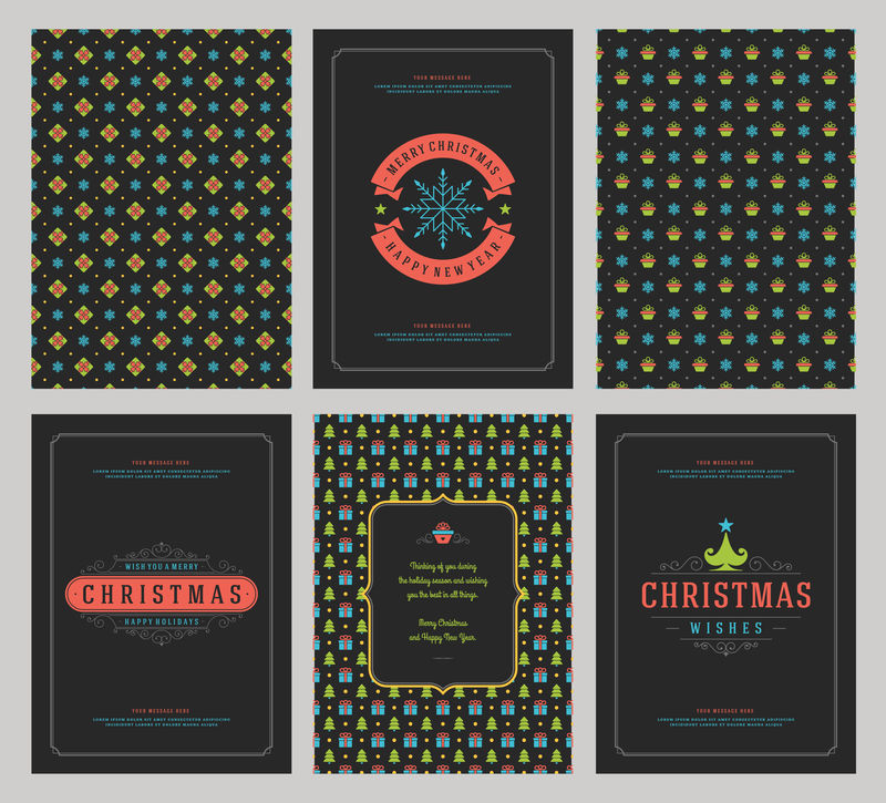 圣诞快乐贺卡模板和图案背景-与圣诞假期希望的地方排版设计-矢量插图
