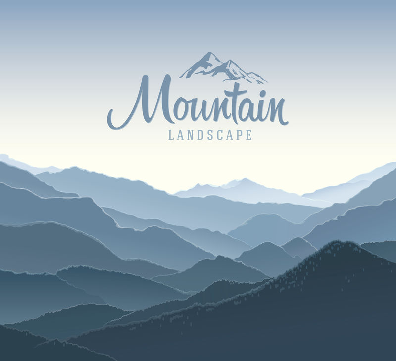 山上的风景-山的轮廓与黎明和标志的元素