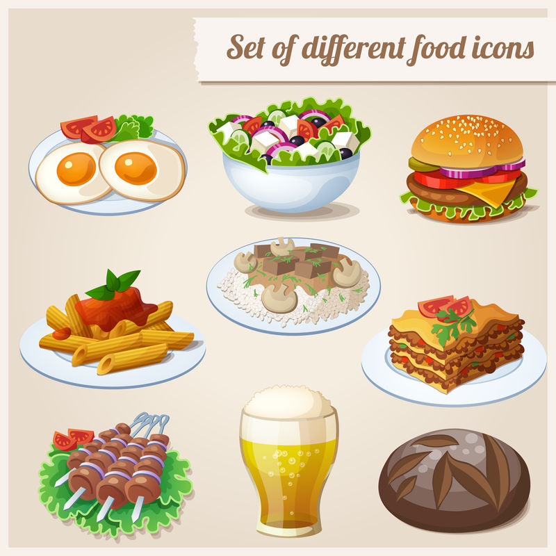 一组不同的食物图标。
