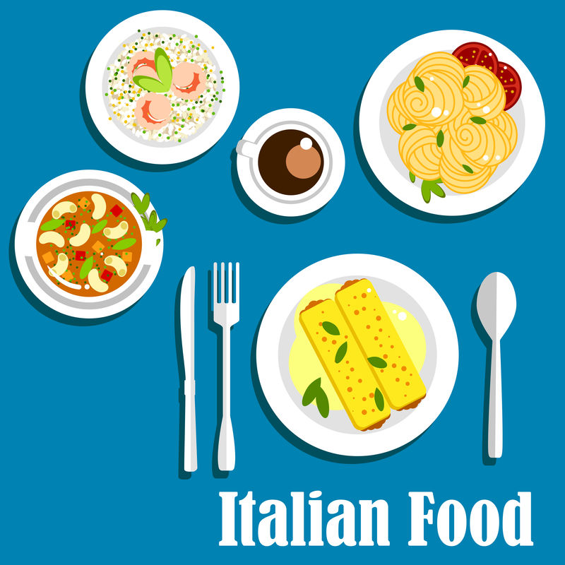 意大利菜配意大利面食和意大利饭