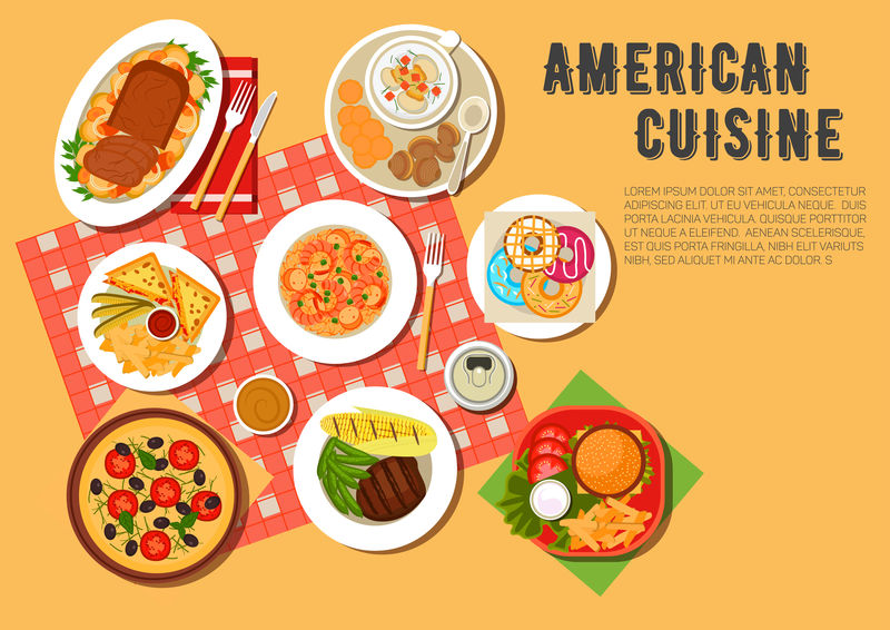 传统的美国野餐菜单平面图标