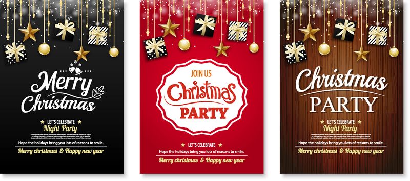 背景邀请主题概念的圣诞快乐派对和礼品盒-节日祝福横幅和卡片设计模板