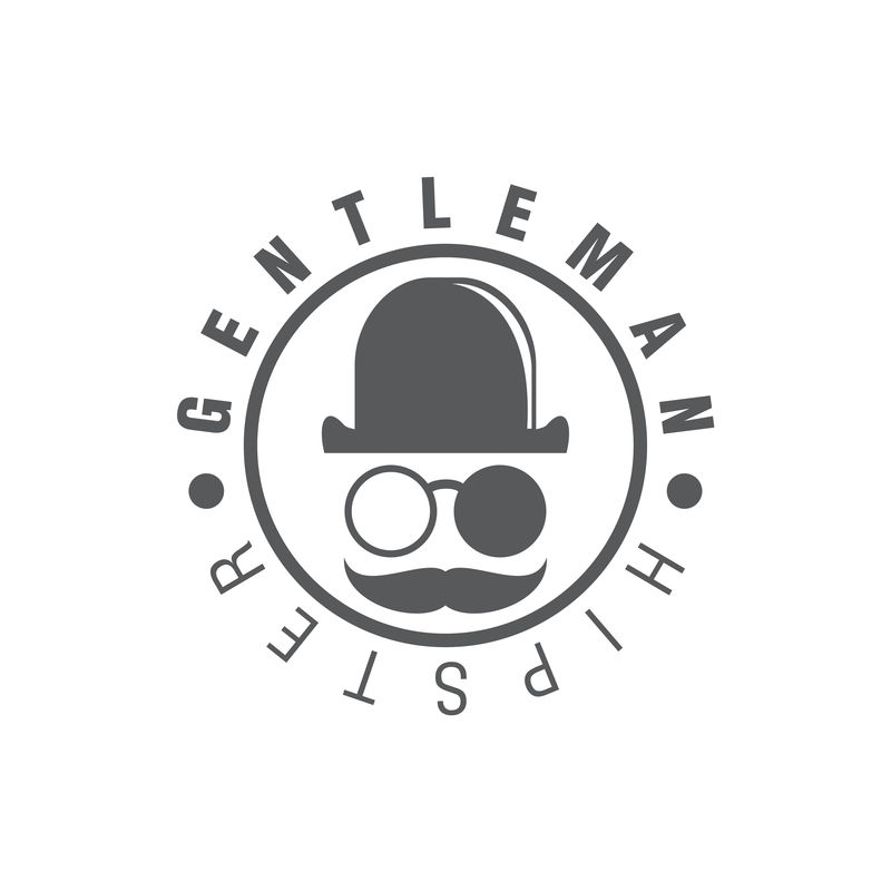 保龄球帽-男性面部时尚字形矢量-黑白色-现代设计