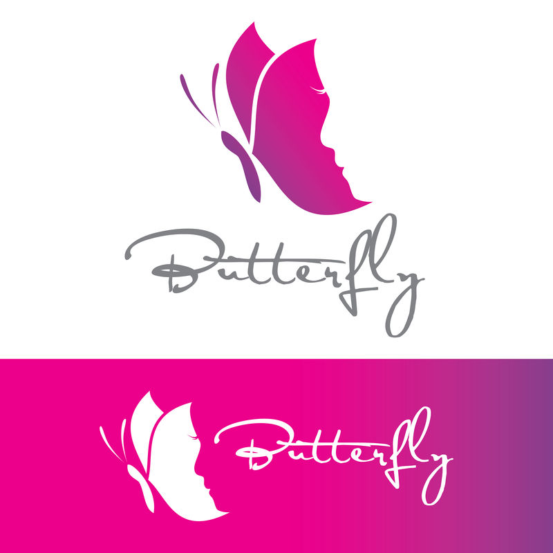 带蝴蝶符号的矢量图-两张蝴蝶翅膀形状的女人脸-标志设计-美容院、水疗中心、健康诊所