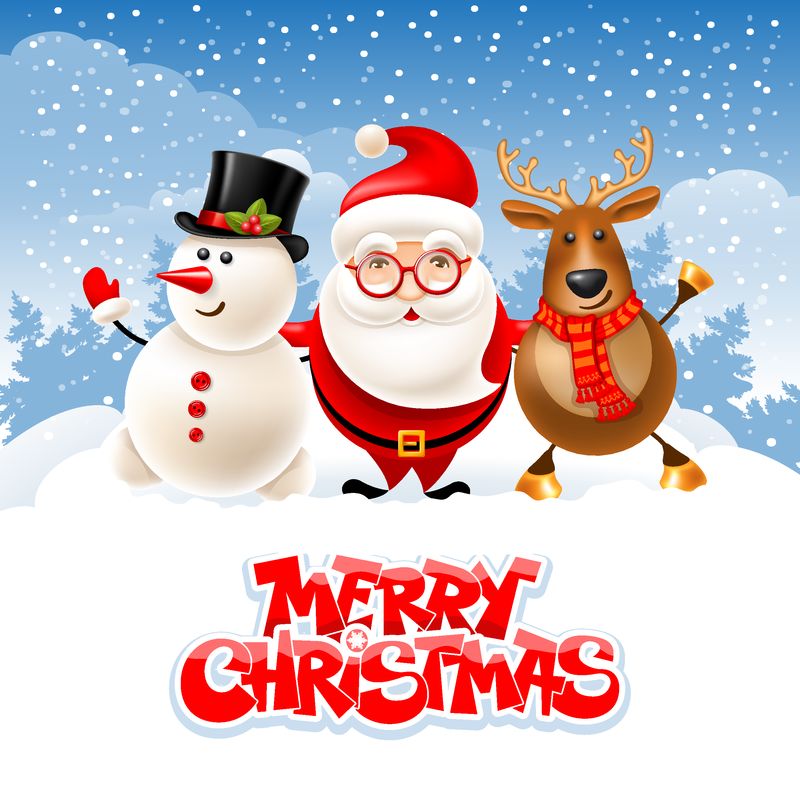 圣诞快乐！圣诞快乐公司-圣诞老人-雪人和驯鹿-矢量图