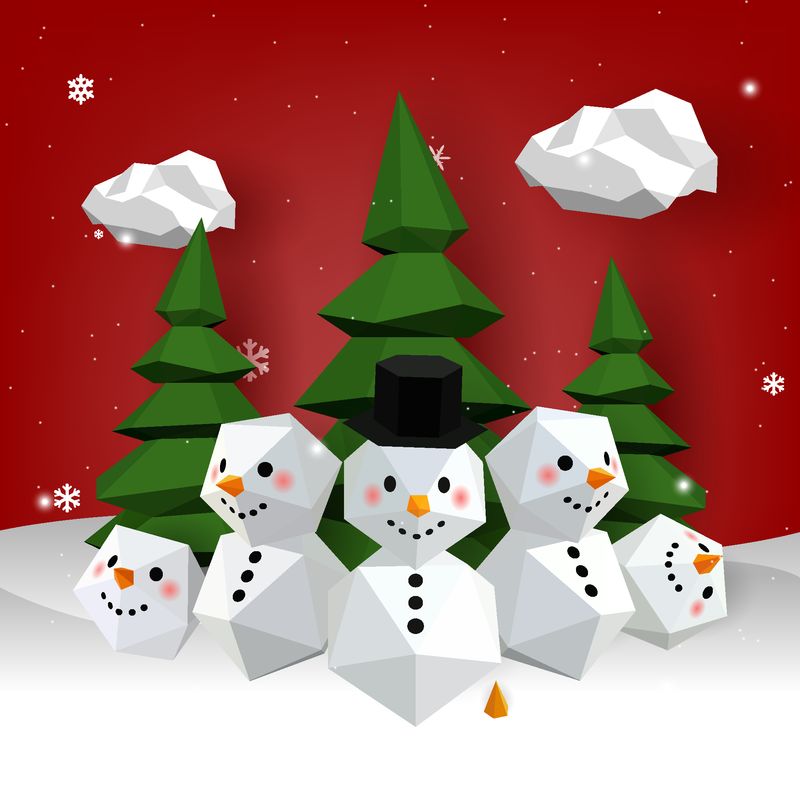 雪人和圣诞纸工艺粉笔三维-矢量插画EPS10