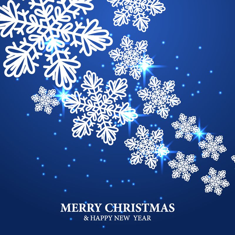 矢量圣诞背景-蓝色背景上有白色雪花