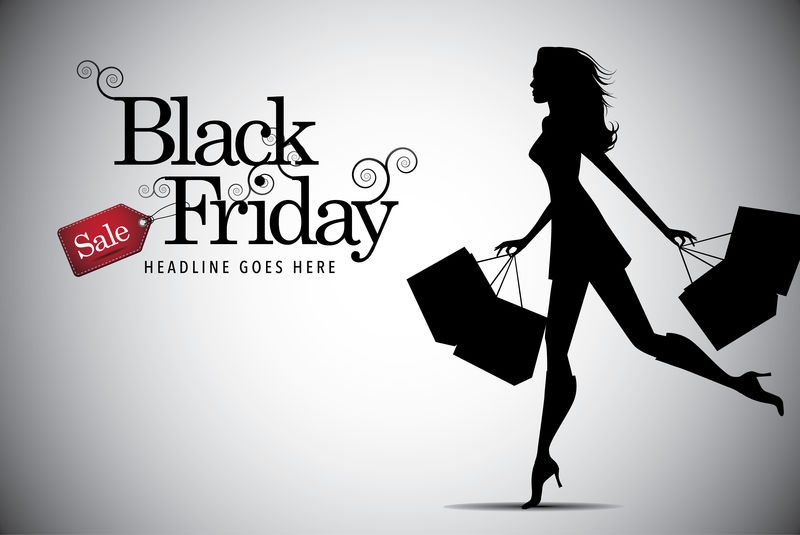优雅的购物女性黑色星期五广告背景模板-EPS 10矢量-分组方便编辑-没有打开的形状或路径-营销海报-网页-购物袋设计与复制空间