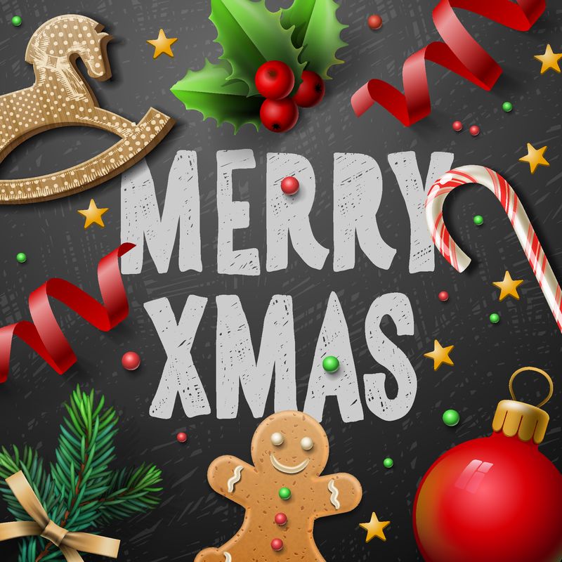 圣诞快乐的节日背景与姜饼男子和圣诞装饰-矢量插图