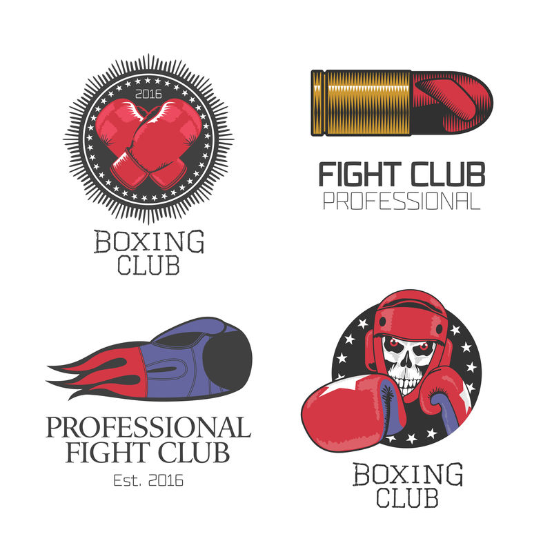 拳击，由矢量图标、标志、符号、会徽、标志组成的盒子俱乐部