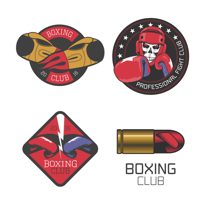 拳击，由矢量图标、标志、符号、会徽、标志组成的盒子俱乐部