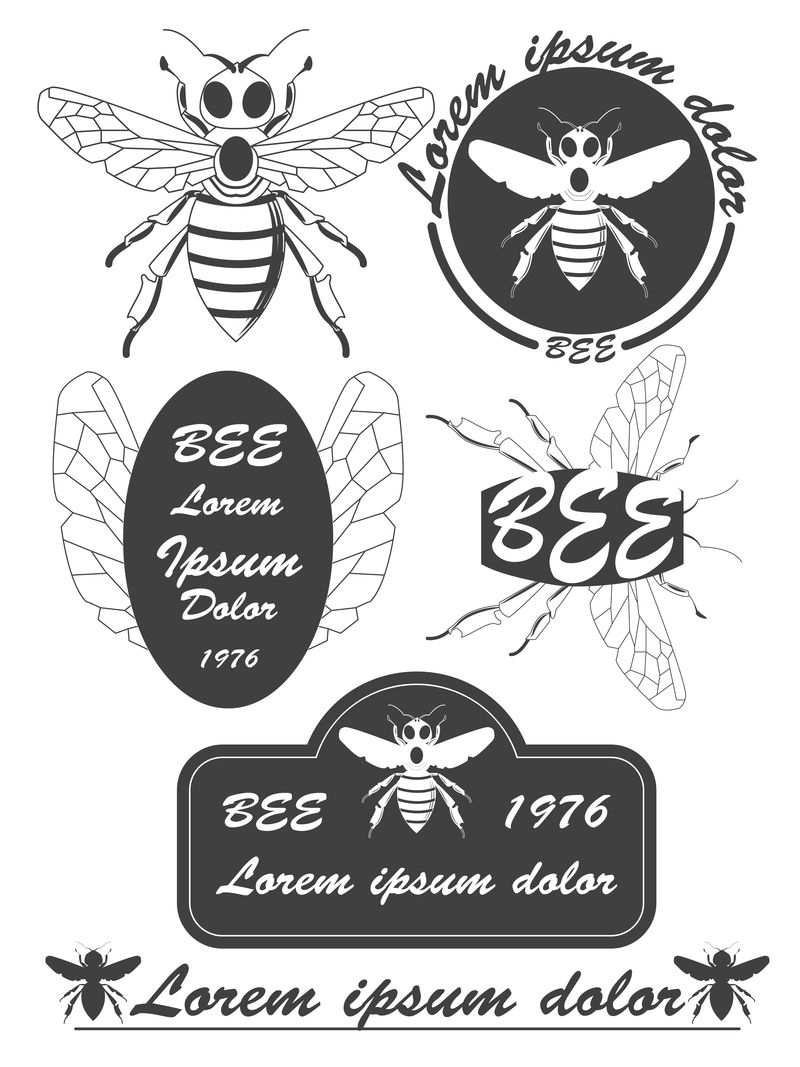 一套古董蜂蜜，蜜蜂标签，徽章和设计元素。矢量