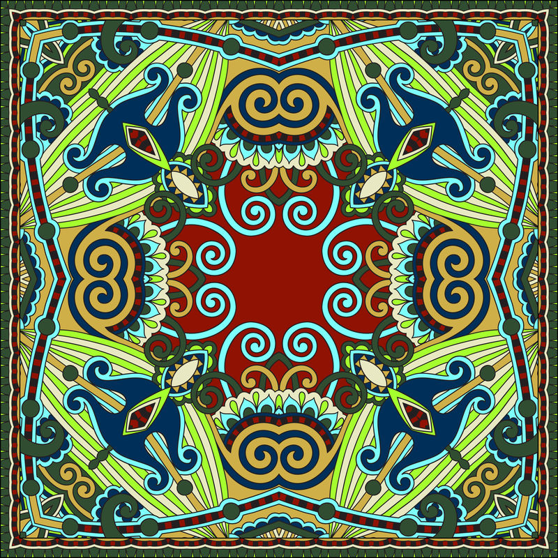 传统的装饰花佩斯利大手帕。方形装饰